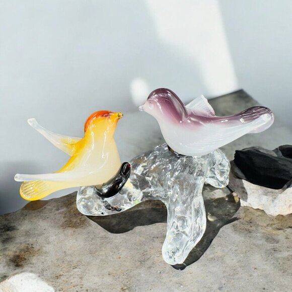 Venetian Italian Glass Love Birds Figurine Decor Opaline Glass Hand Made AS IS - Picture 2 of 16